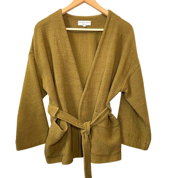 MADEWELL Texture & Thread Wrap Jacket Size L Olive Green Casual Boho Cotton - Picture 2 of 12